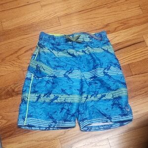 Blue Shark Print Swim Shorts, 10-12, EUC